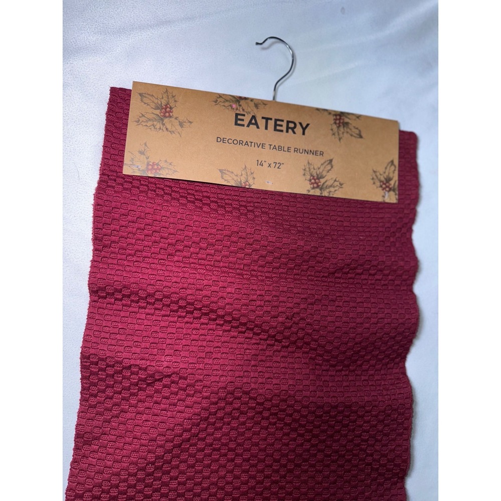 Eatery Burgundy Red Waffle Weave Cotton Table Runner 14x72 Holiday Decor Fringed